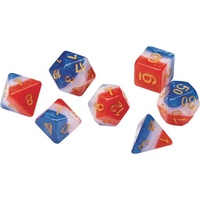 RED WHITE & BLUE SEMI TRANSPARENT SIRIUS DICE SET