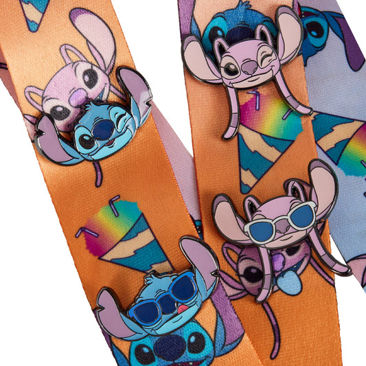 Loungefly Disney Lilo & Stitch Angel and Stitch Snow Cone Lanyard with Card Holder & 4 Pins