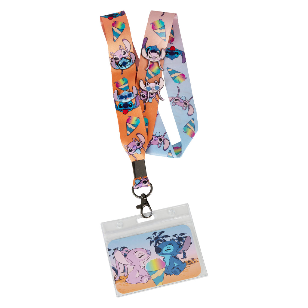 Loungefly Disney Lilo & Stitch Angel and Stitch Snow Cone Lanyard with Card Holder & 4 Pins